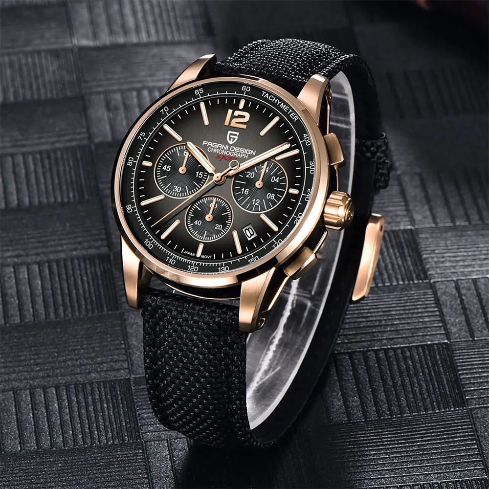 PAGANI DESIGN New Mens Watch 41mm Chronograph 100M Waterproof Wristwatch Top Brand VK63 Quartz Watches for Men Gift Reloj Hombre