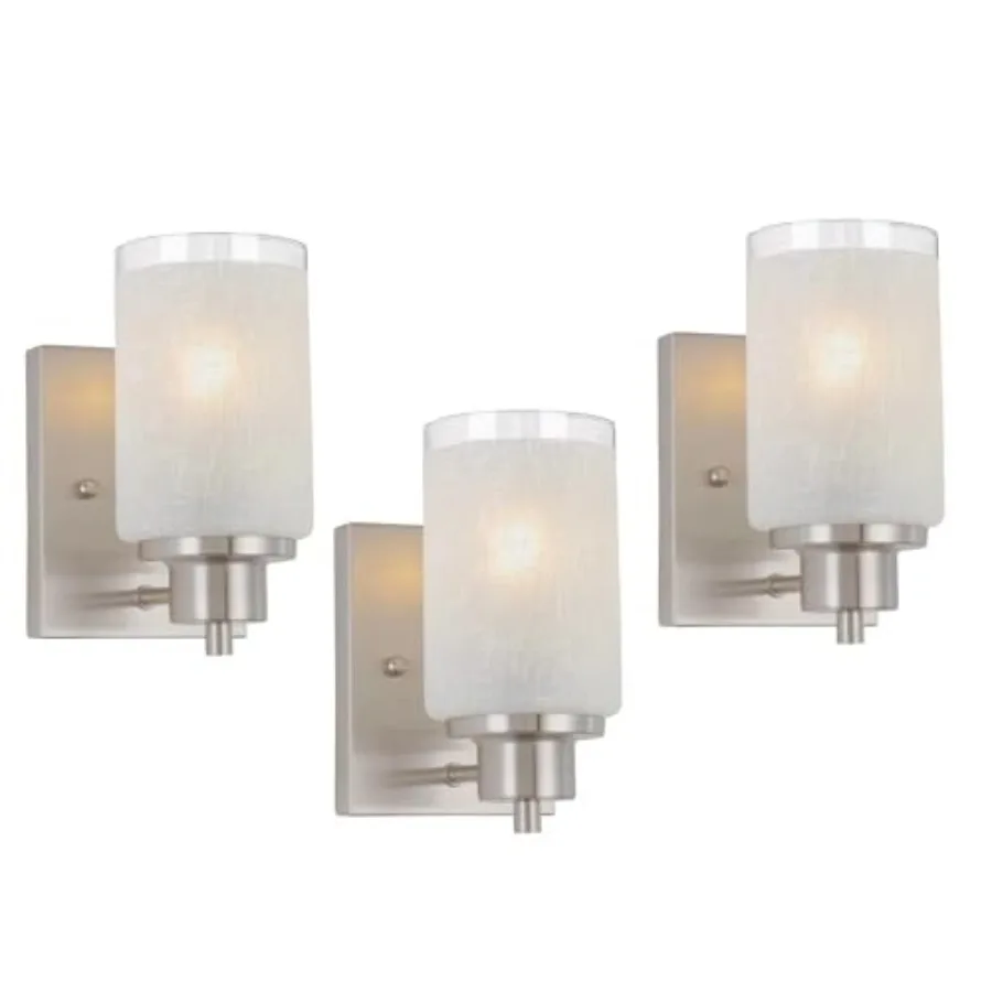 

Bath Vanity Light Fixture, Modern Indoor Wall Scone Lighting White Linen Frosted Glass Shades with Finish Wall Lamps for Bathro