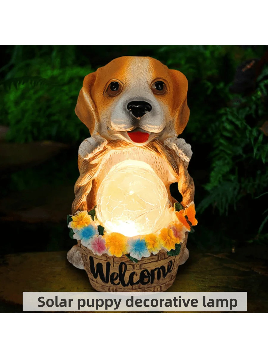 Garden Statue Resin Dog Figure Solar Energy Figurine Lighting for Patio Decor Ornament Outdoor Garden Lawn Decor