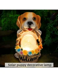 Garden Statue Resin Dog Figure Solar Energy Figurine Lighting for Patio Decor Ornament Outdoor Garden Lawn Decor