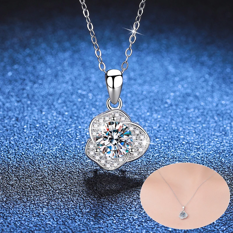 

Apaison 1 ct Real Moissanite Necklace Pendant For Women Fine Jewelry 925 Sterling Silver Adjustable Clavicle Chain Female Gift