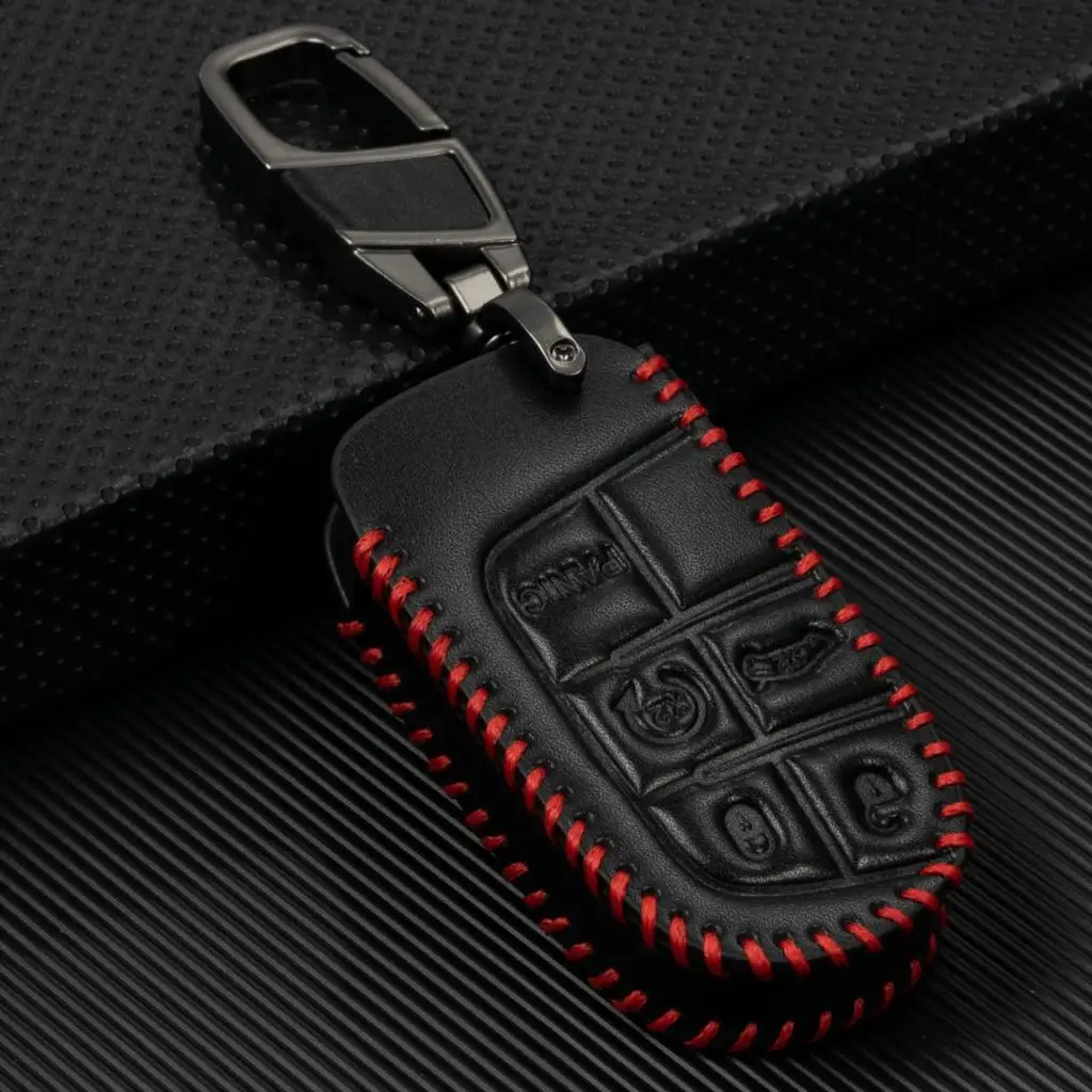 For Jeep Grand Cherokee Compass Dodge Charger Chrysler 200 300 300C Remote Key Cover Case Protect Key Chain Ring PU Leather Auto view 6