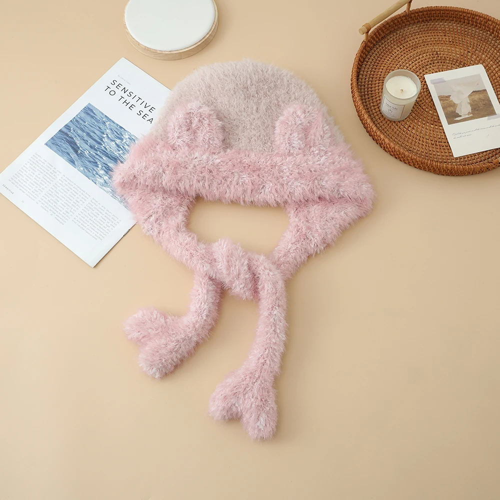 أزياء لطيف الدب آذان الشتاء قبعة الصوفية حماية الأذن بيني القبعات أفخم الباردة واقية قبعة الدراجات للنساء #3