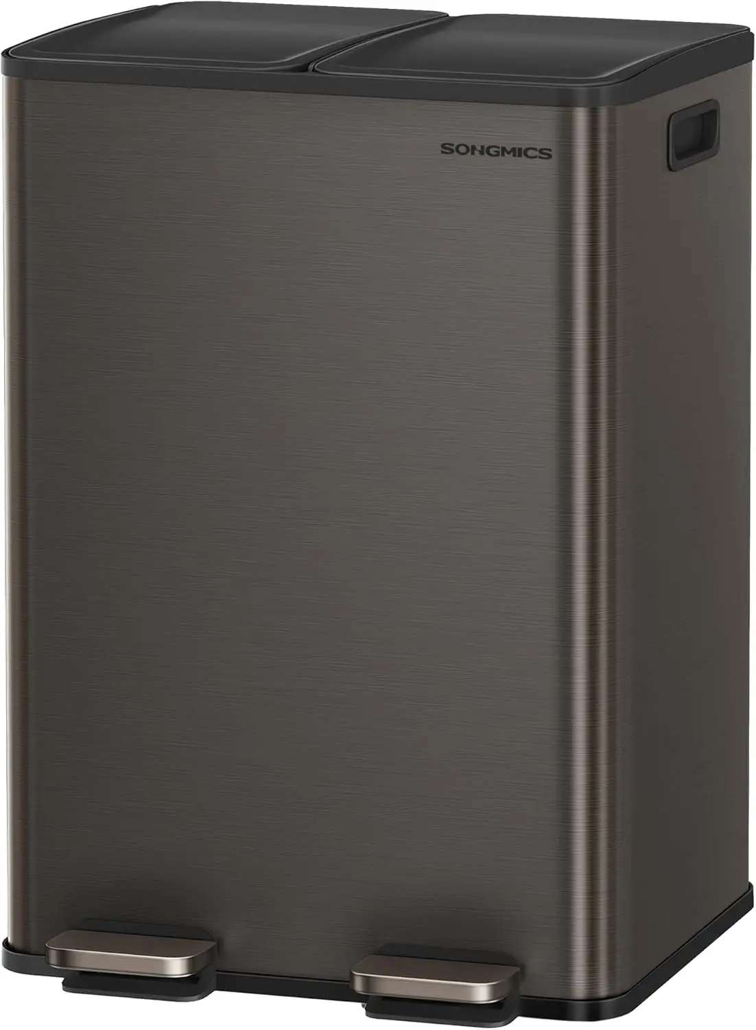 

Двухсекционная мусорная корзина из нержавеющей стали с крышкой с плавным закрыванием, педалью и внутренними ведрами, объем 2 x 8 галлонов