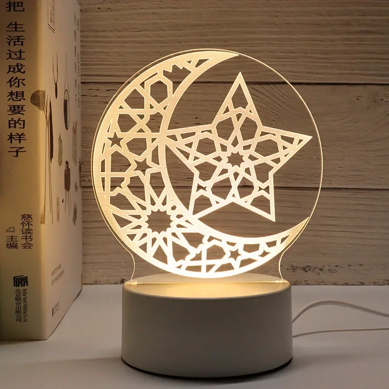 USB Operate LED 3D Acrylic Night Light Muslim Ramadan Festival Decorations EID Mubarak Table Ornaments Night Lamp Bedroom Decor