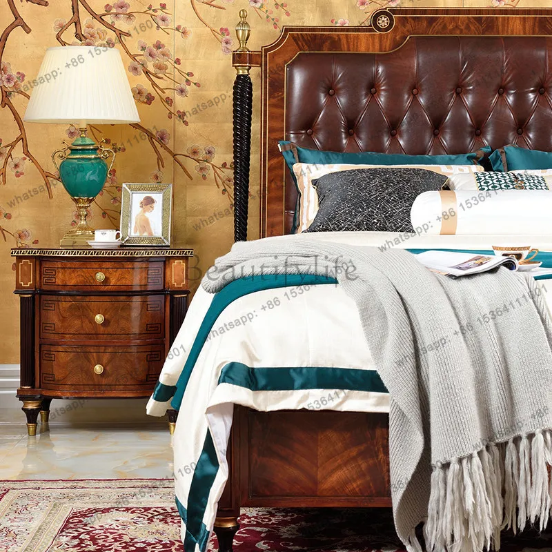 Solid wood bedside table English neoclassical mahogany
