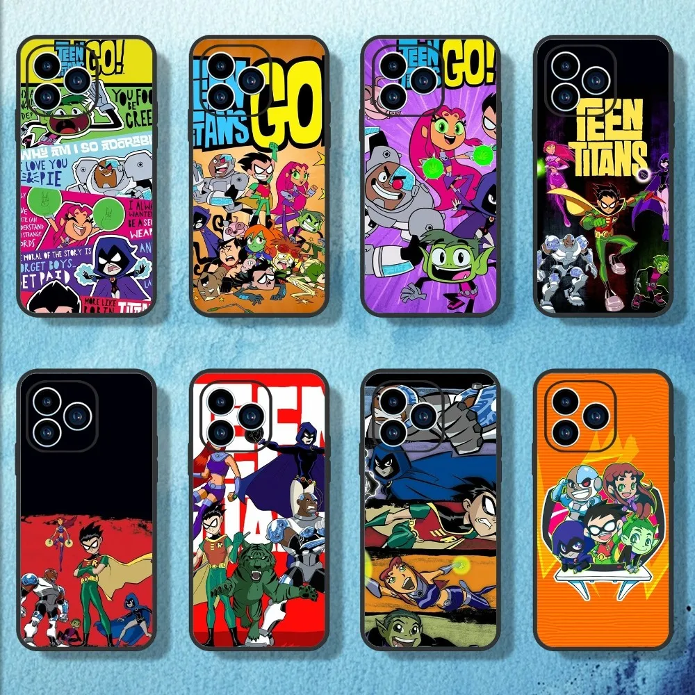 Cartoon Teen T-Titans Phone Case For iPhone 11 12 13 14 15 Mini Pro Max Plus 8 xr xs Black Shell