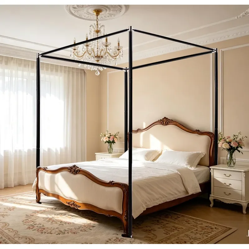 Stainless Steel Canopy Bed Frame Queen Size Thicken Queen Canopy Frame for Metal Bed Wood Bed Bedroom Decor Black
