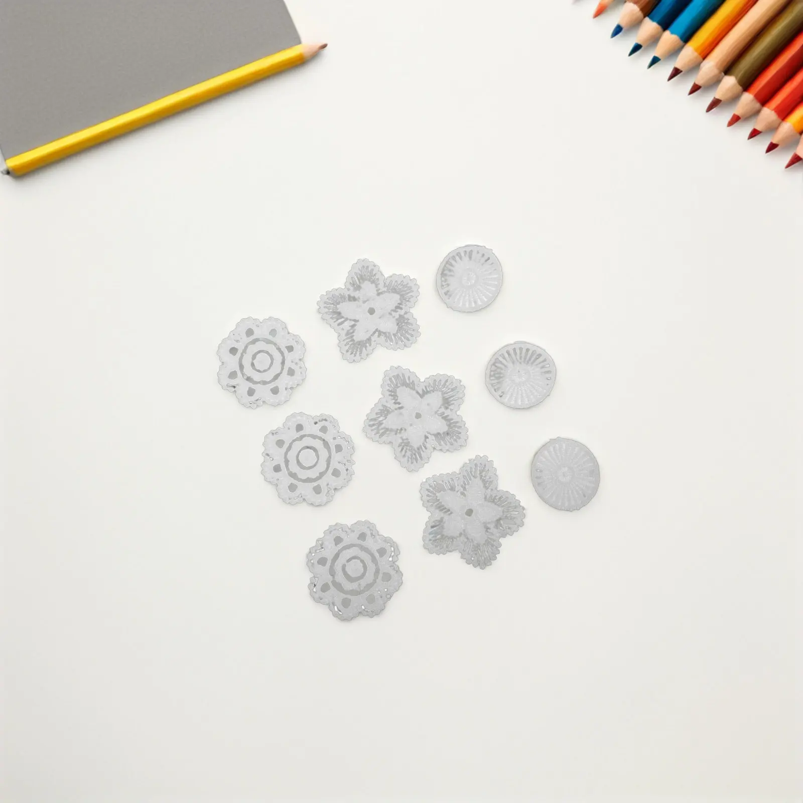 

9Pcs Miniature Dollhouse Lace Doilies 1:12 Scale Vintage Style Round Crochet Tablecloth Miniature Placemat Rustic Dollhouse