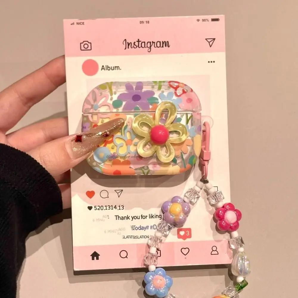 Étui pour écouteurs Airpods Pro2/1/2/3/4, matériau TPU, fleur, Anti-chute, Anti-poussière, antichoc avec perles, porte-clés