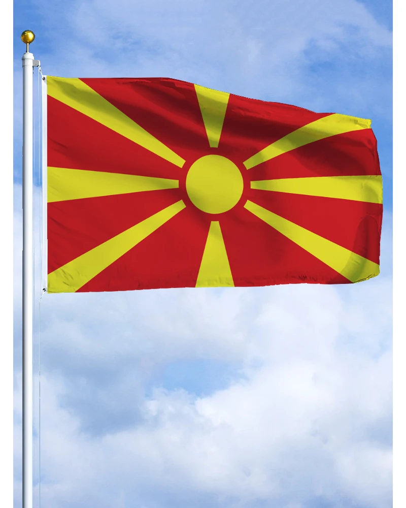 60×90 90x150 120×180CM Tapiz de cartel impreso de poliéster con bandera con emblema de Macedonia del Norte para decoración
