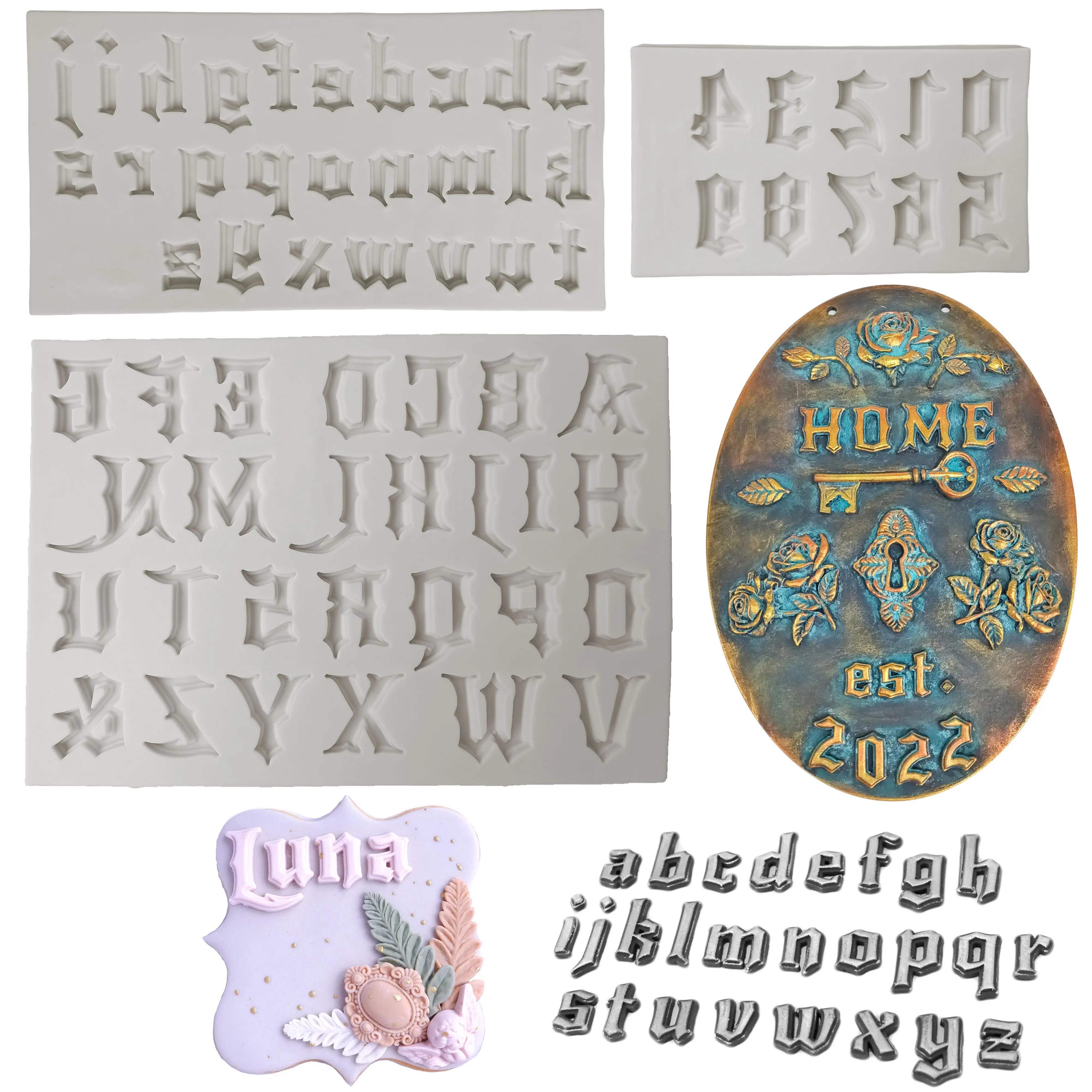 Gothic Font Alphabet Number Silicone Mould Fondant Cake Decorating Mold Clay,Sugarcraft Decorate Chocolate Halloween Baking Tool