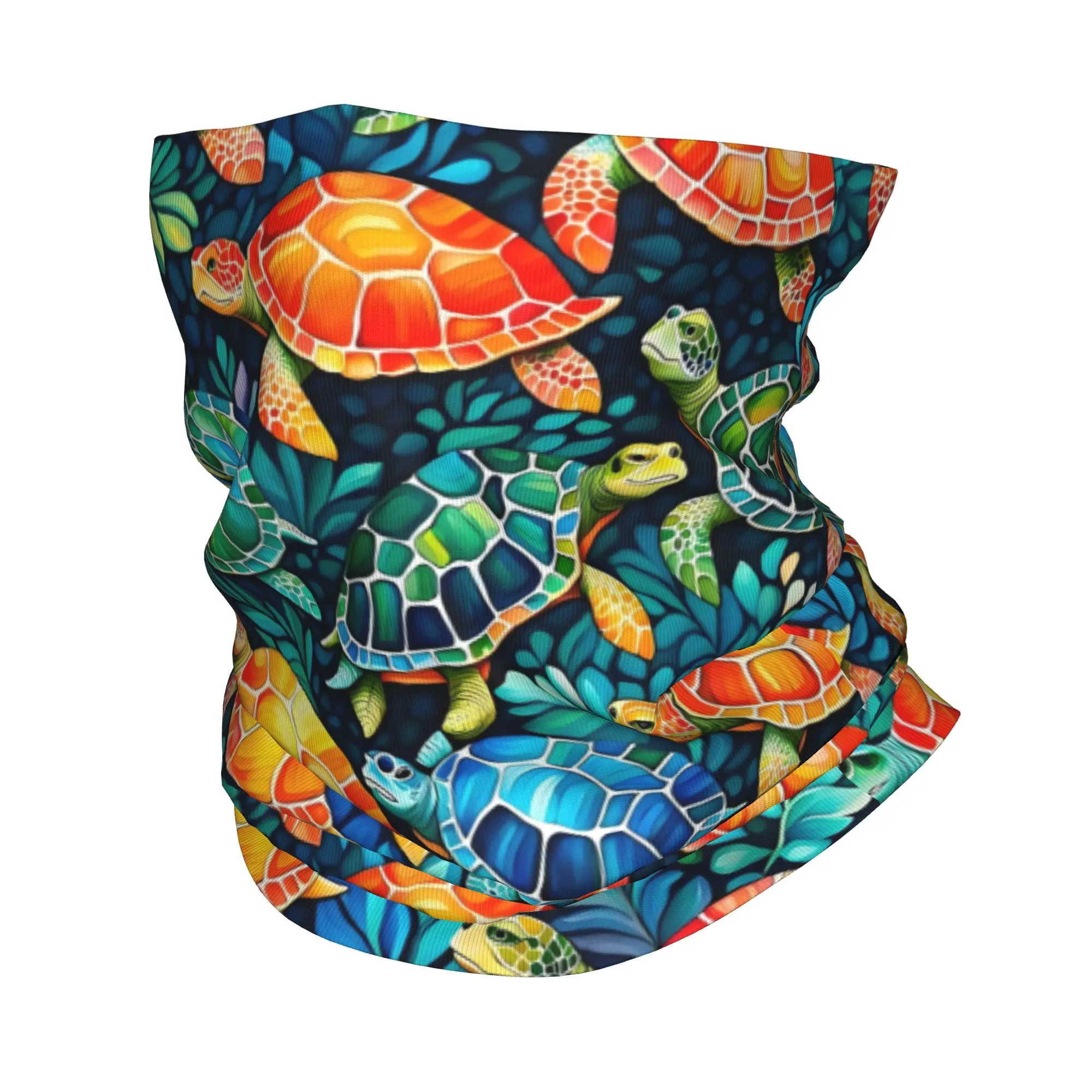 Custom Funny Colorful Sea Turtle  Neck Gaiter Women Men UV Protection Winter  Bandana Scarf for Cycling
