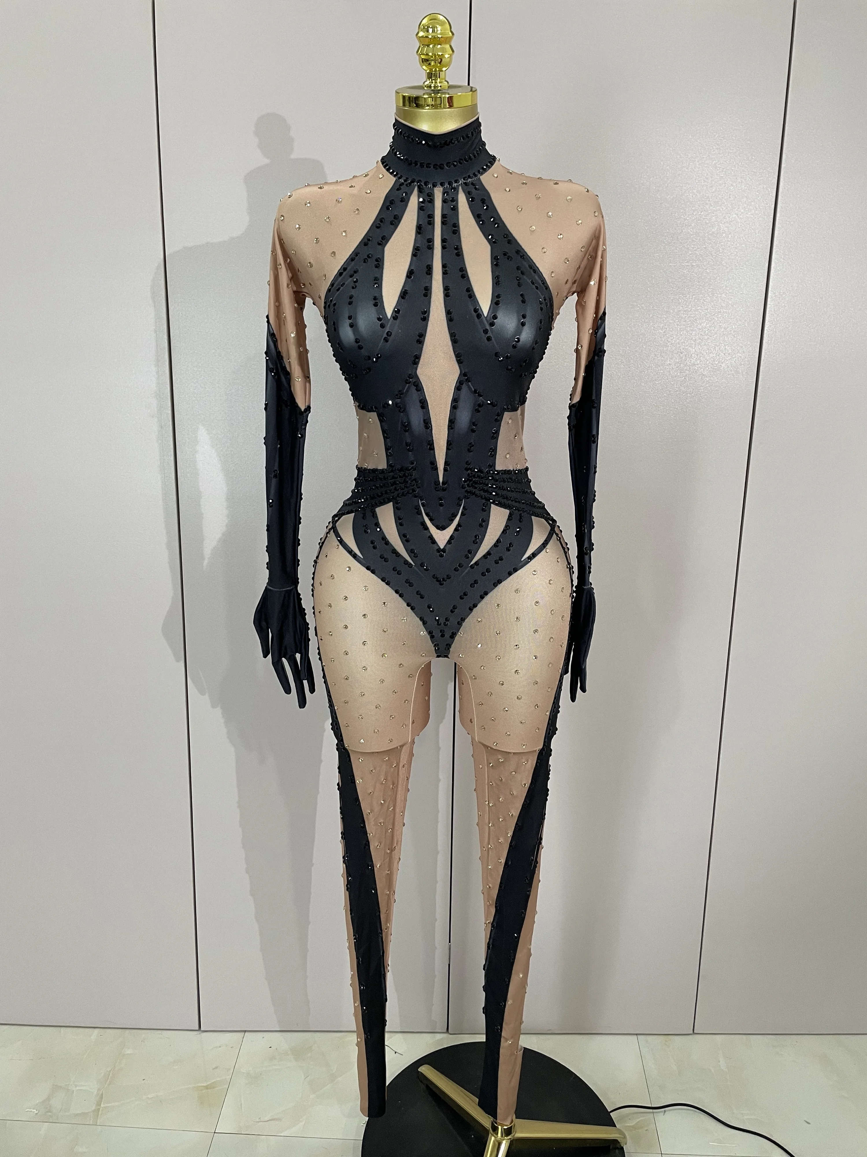 

Women Luxury Rhinestones Sexy Long Sleeve Stretch Jumpsuit Celebrate Eveing Dancer Nightclub Festival Performance Stage Rompers