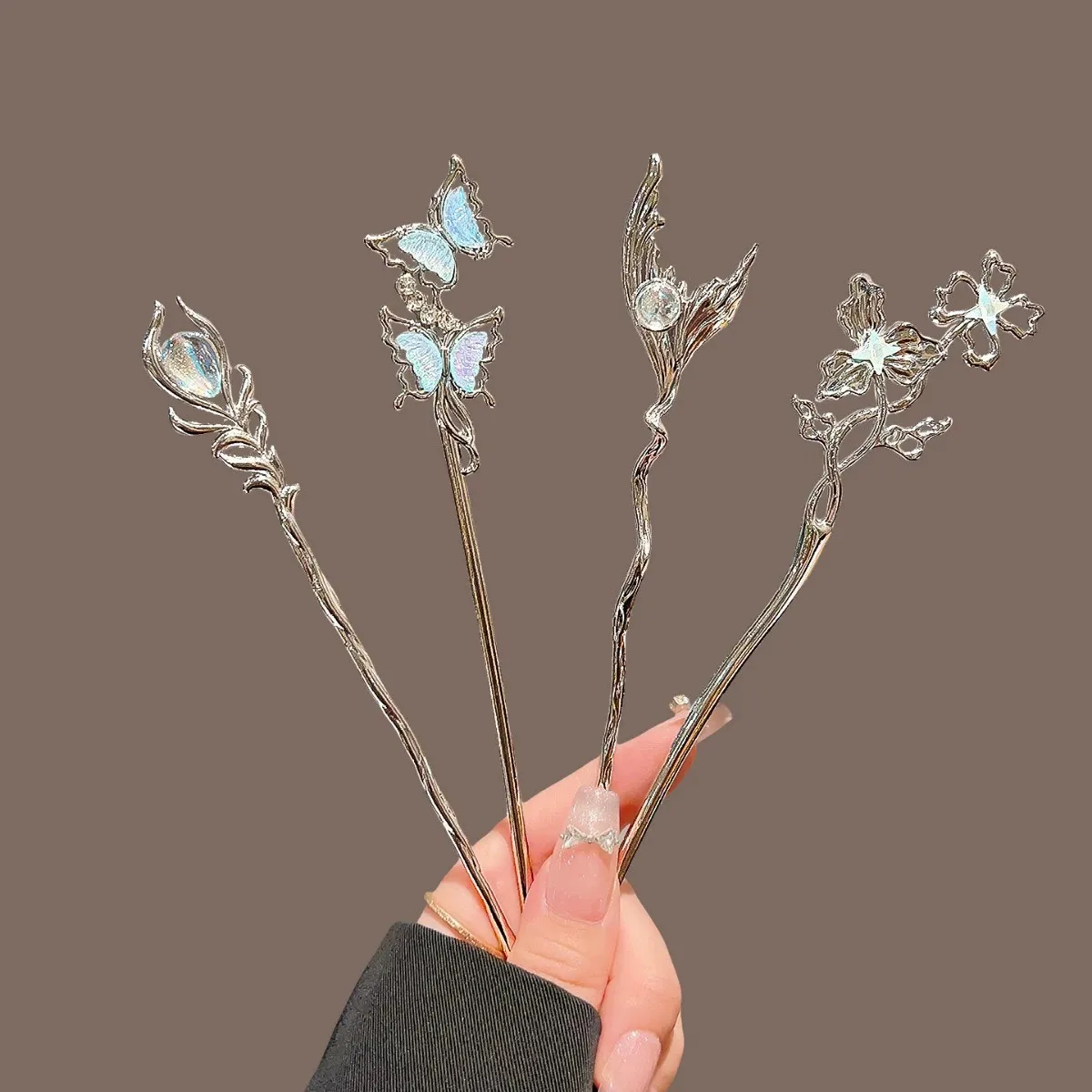 Spinka do włosów Moonlight Stone Aurora, motyw podwójnego motyla, damska, antyczna ozdoba na głowę, metalowa biżuteria, akcesoria do włosów.