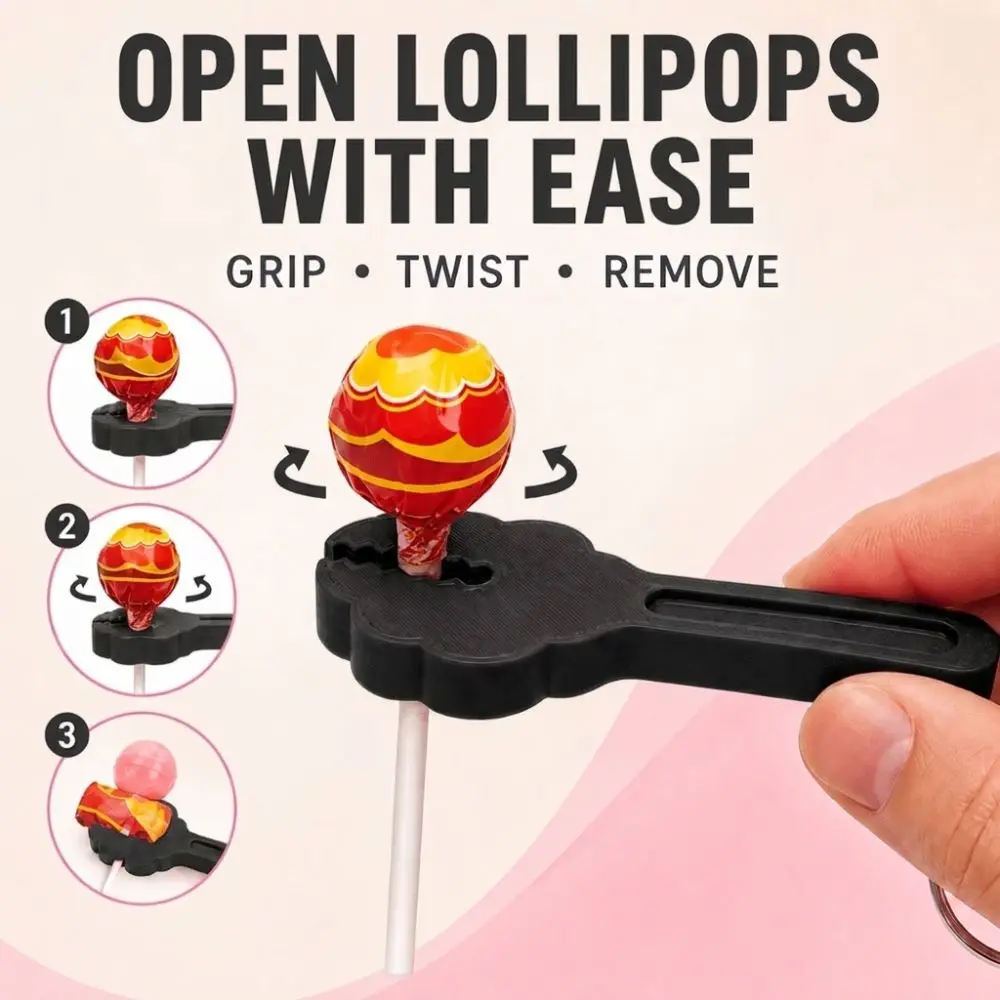 2Pcs Plastic Lollipop Opener with Keychain Labor Saving Integrated Candy Opening Key Ring Scratch Resistant 3D Printing