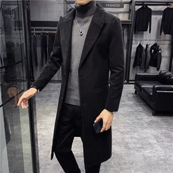 Autumn Winter Mens Wool Jackets British Style Solid Color Mid-length Jacket Men Slim Fit Trench Business Overcoat Clothing