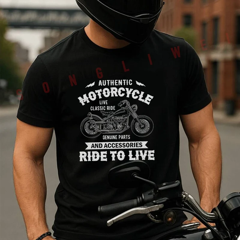 

Authentic Motorcycle Live Classic Ridecotton T-Shirt Moto Fans New Fashion Summer Men Short Sleeve O-Neck T Shirt Tees