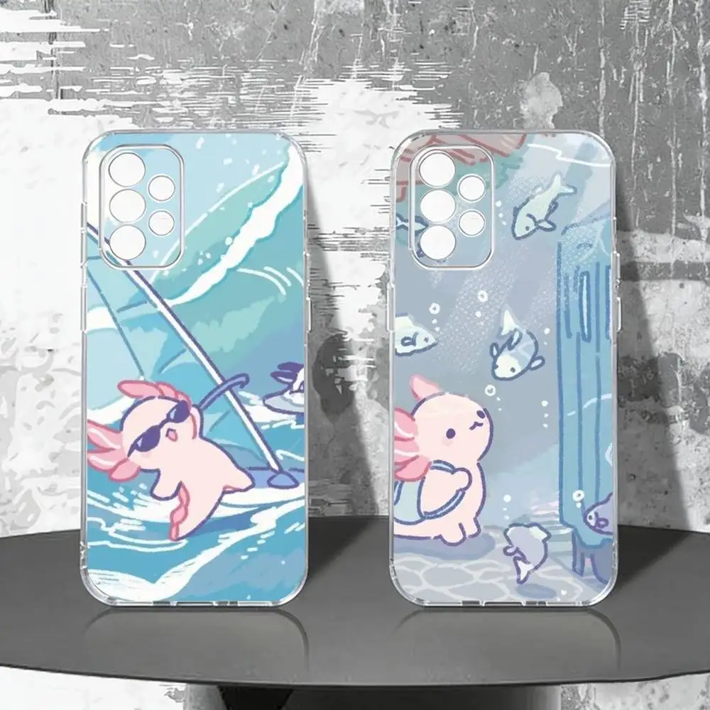 C-Cute Pink Axolotl Cartoon Phone Case For Samsung S25,S24,S21,S22,S23,S30,Ultra,S20,Plus,Fe Transparent Cover