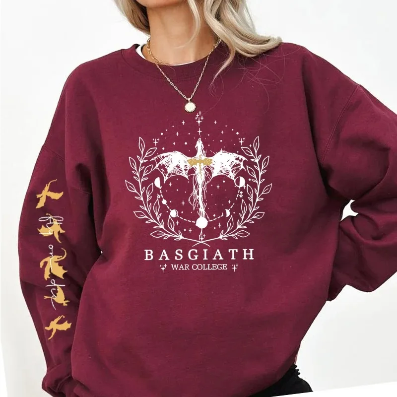 Cotton Hoodies Fourth Wing Sweatshirt Women Pullover Basgiath War College Crewneck Dragon Rider Print Clothing Graphic Tops