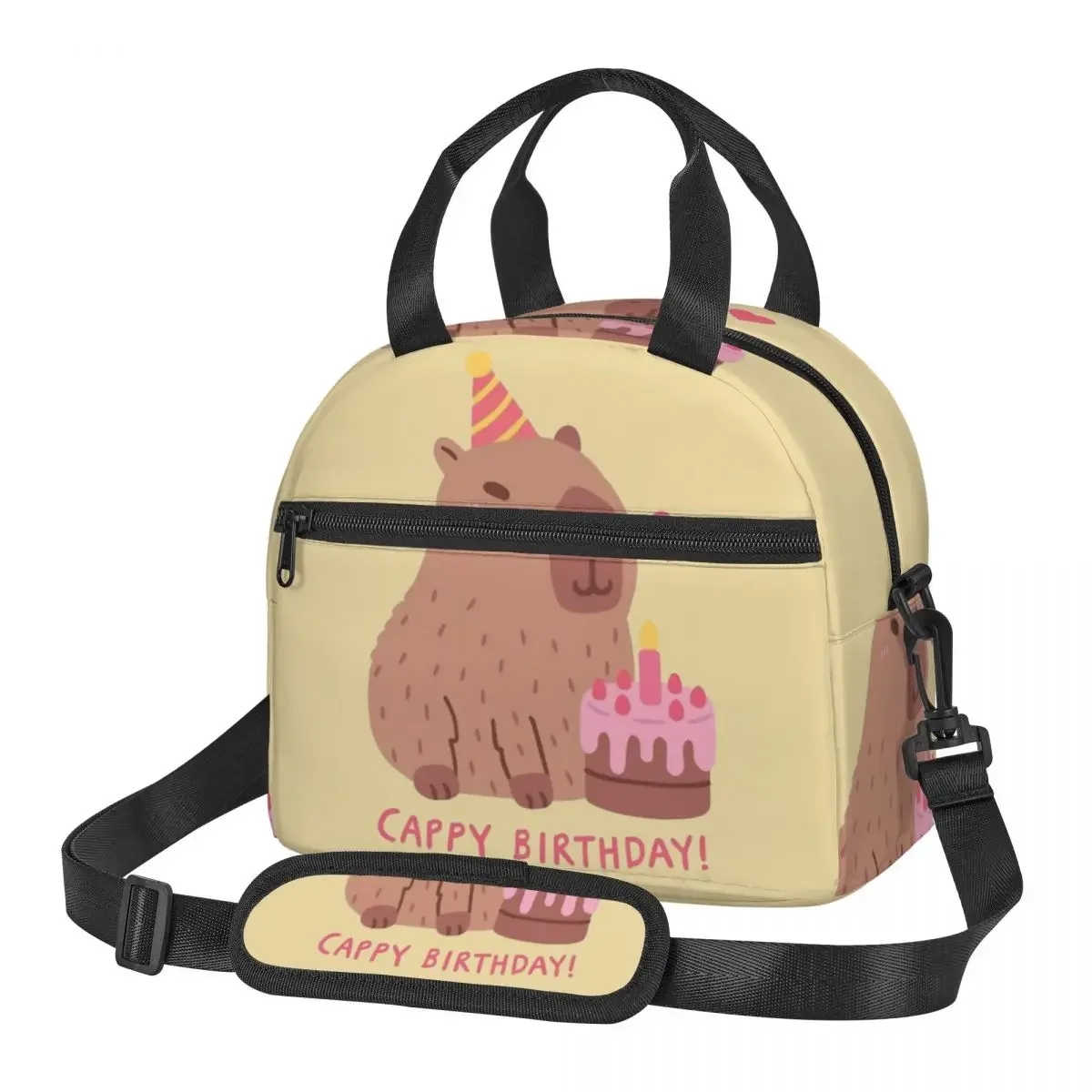 

Cute Capybara And Cake Lunch Bags With Adjustable Shoulder Strap Happy Cappy Birthday Food Bag Large Thermal Cooler Lunch Boxes