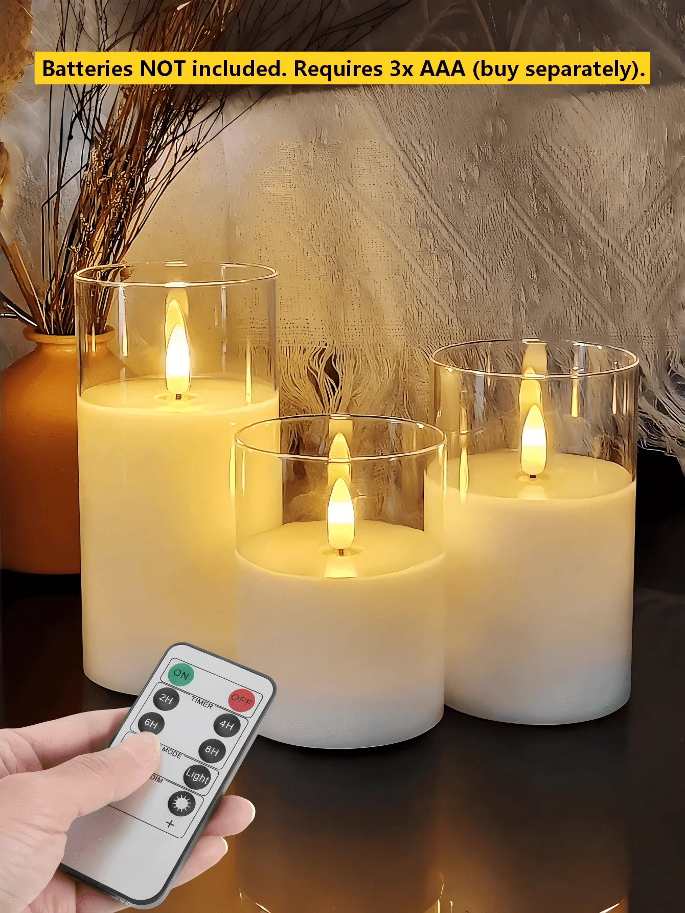 3pcs White Flameless LED Candles, Flickering Pillar Design With Remote Control, No Batteries Included, Requires 3 AAA Batteries (Sold Separately), Battery Operated Acrylic Faux Candle Set, Suitable For Wedding, Party, Garden, Christmas, Home Decor