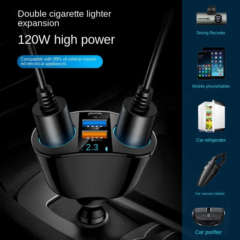 5 Ports Car Charger 66W 3.1A Dual USB PD QC3.0 Quick Charge Car Phone Charger Car Cigarette Lighter Fast Charger Power Adapter