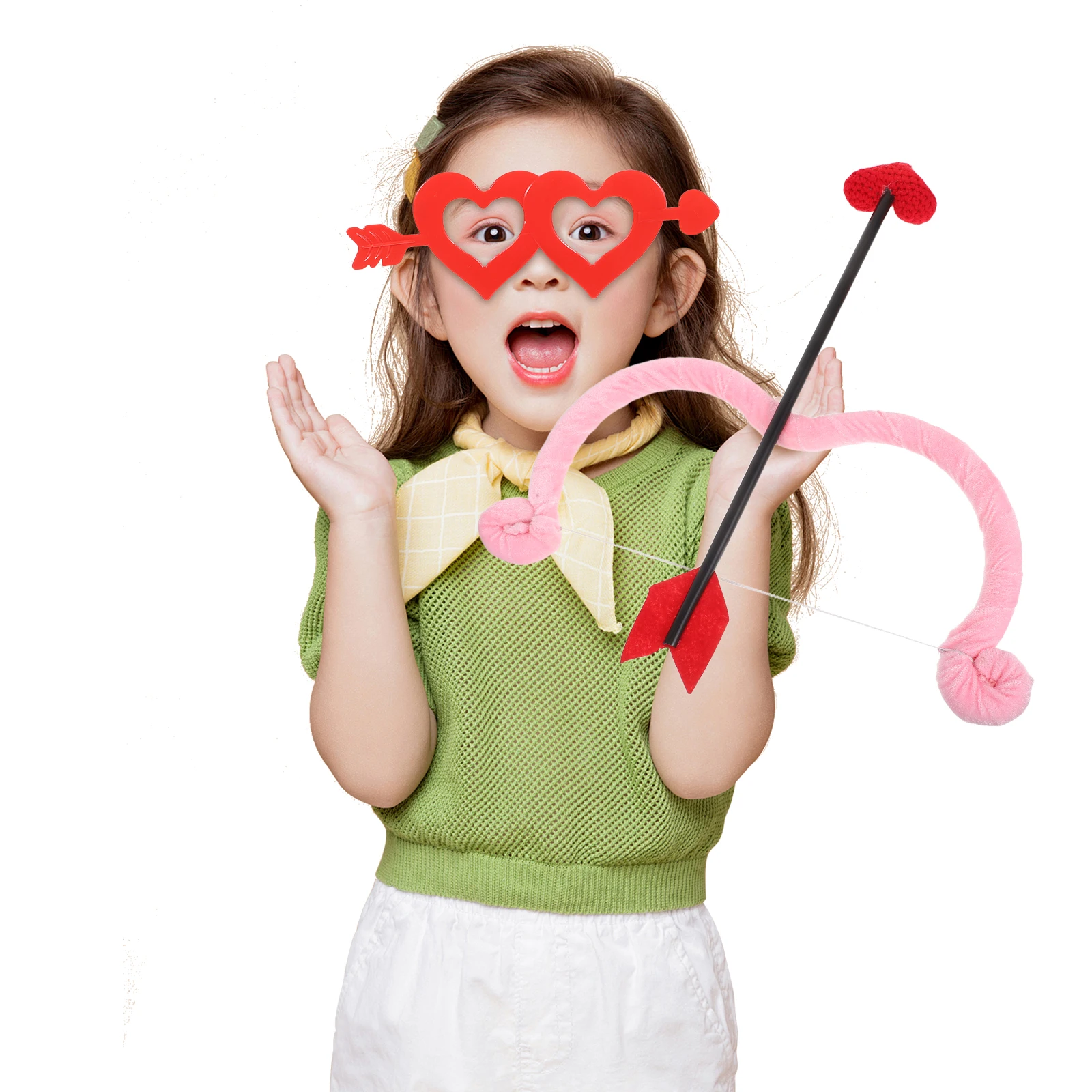 1 Zestaw Akcesoriów do Kostiumu Kupidyna na Walentynki Okulary w Kształcie Serca Łuk i Strzała Rekwizyty do Cosplay na Imprezę Kostium Kupidyna