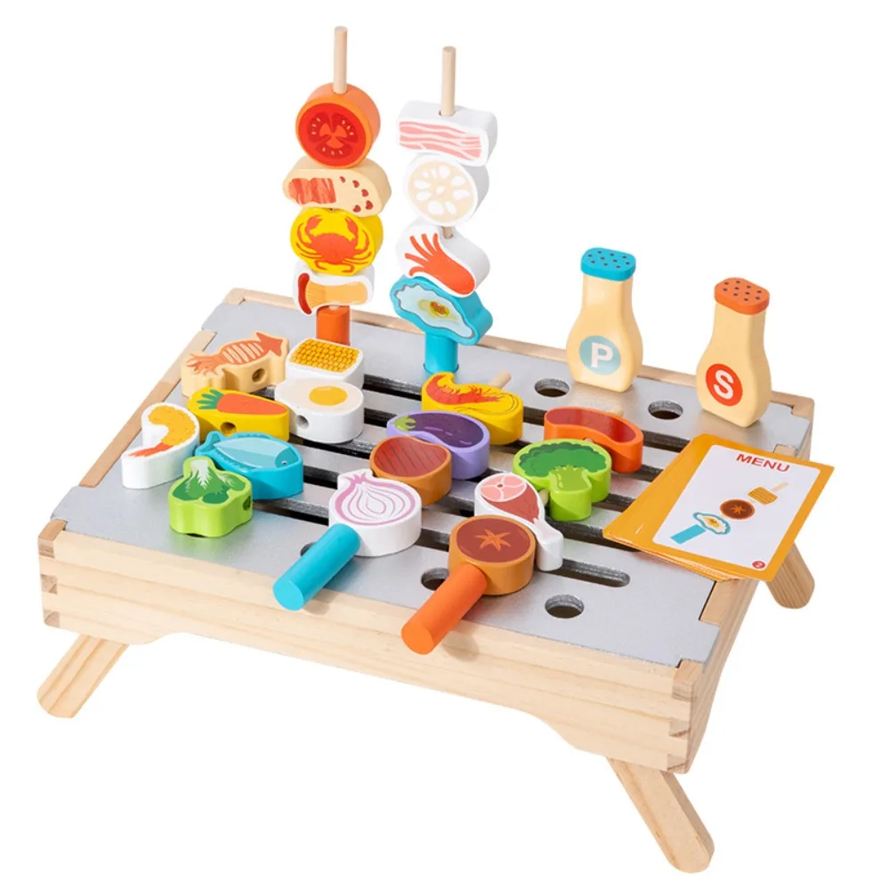 Jouets de cuisine en bois, maison de jeu, Simulation de nourriture, ensemble de Barbecue, cognitif exquis, jouet de cuisine pour enfants