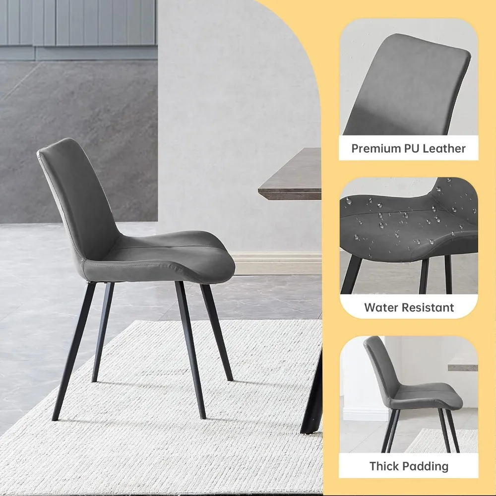 직사각형 나무 5피스 식탁 세트 (가죽 커버 의자 4개 포함, 4인용)