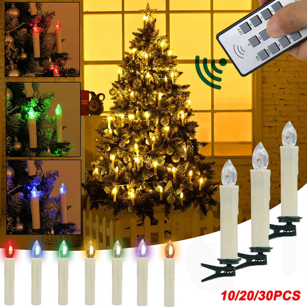 

10pcs LED Christmas Lights 10cm Remote Control Flameless Wax Wedding Home Bar Decoration Christmas Tree C les LED
