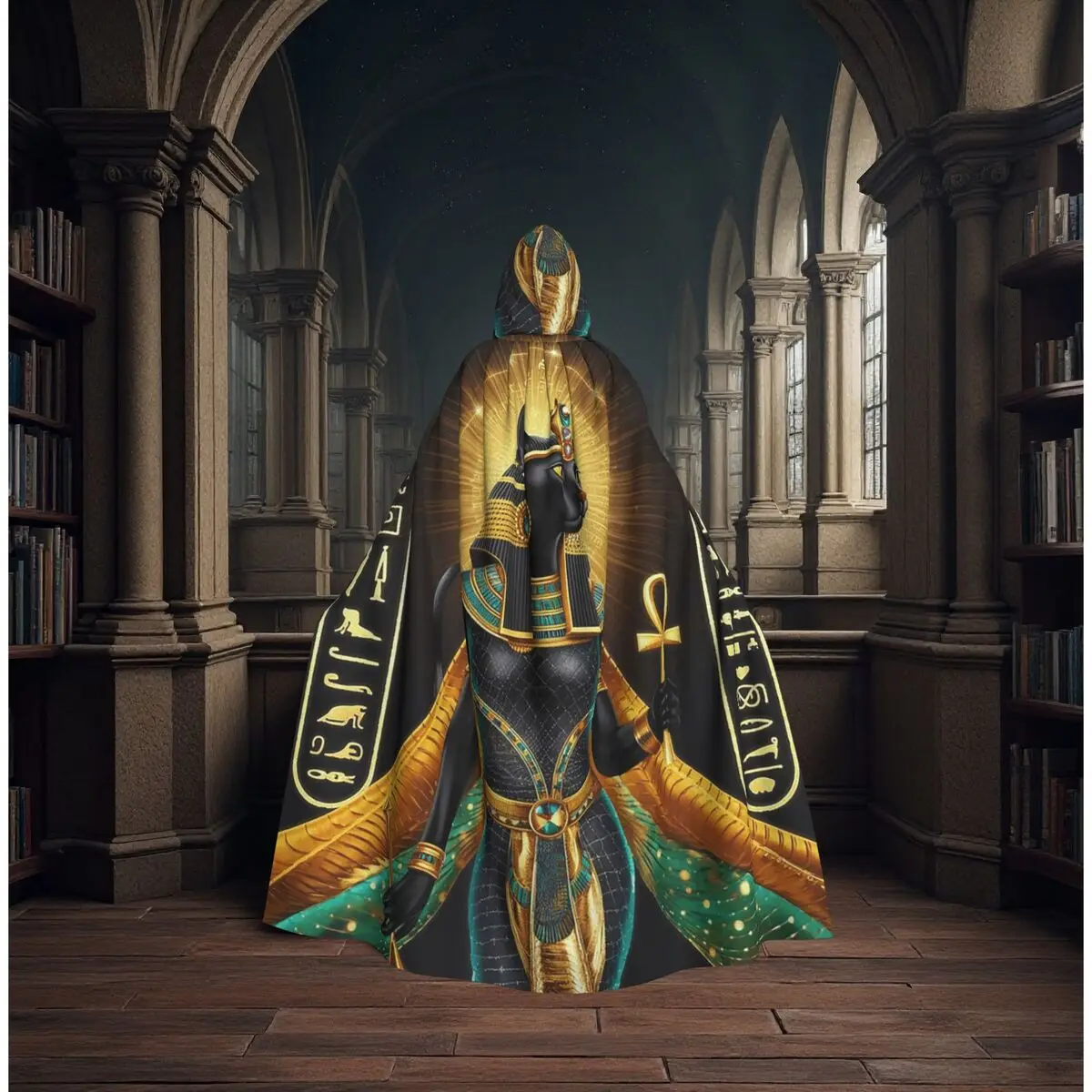 

Винтажный египетский плащ с капюшоном в стиле богини Бастет, средневековый костюм ведьмы, накидка для косплея, Хэллоуин, вампирский костюм, унисекс для взрослых