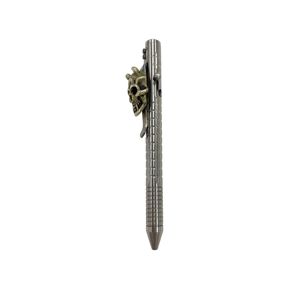 EDC Edelstahl Kugelschreiber Schiebe Metall Stifte Handgemachte Schädel Tasche Clip Unterschrift Stift Im Freien Schreiben Werkzeuge – Detail 4