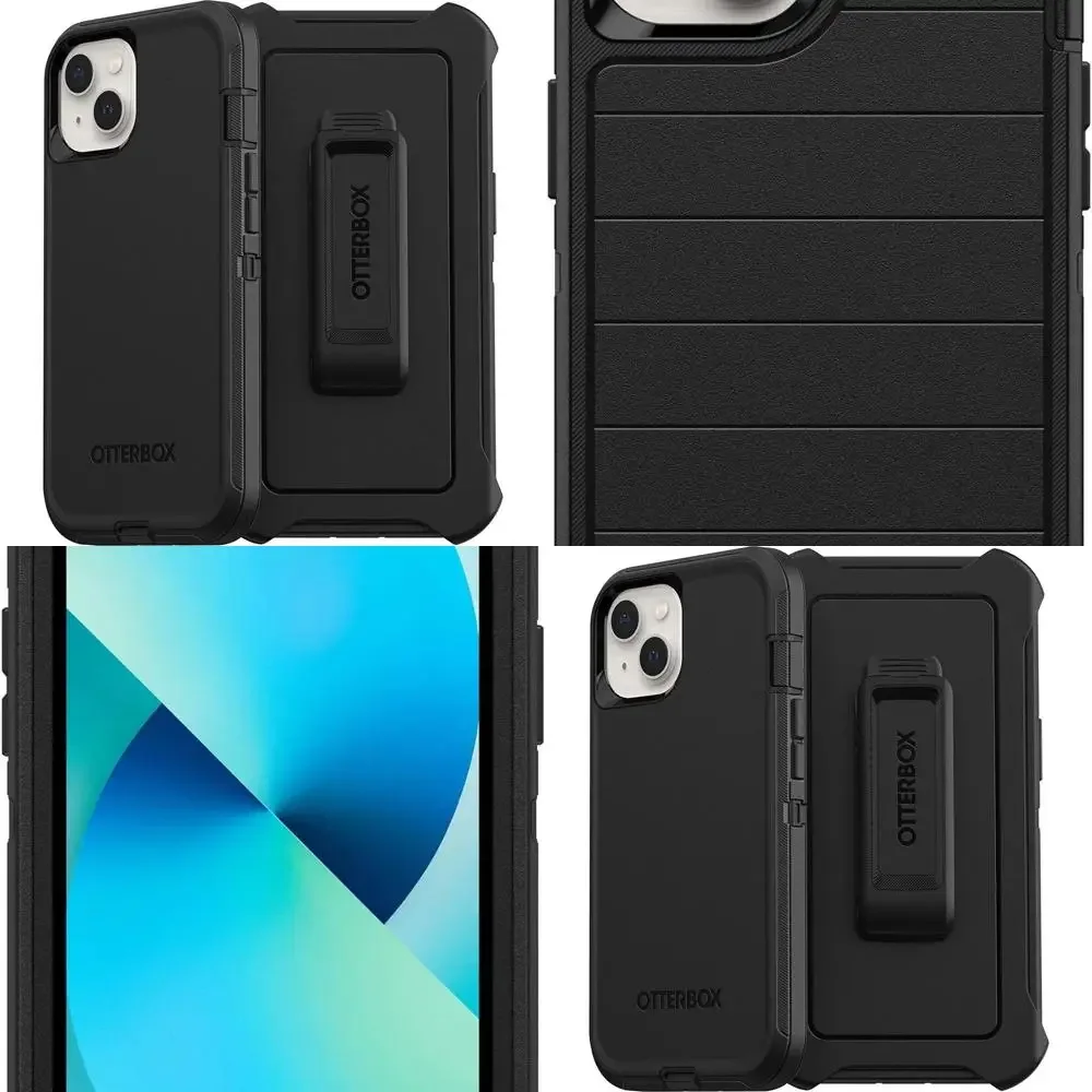 

Чехол для iPhone 13 (ТООЛЬНО) серии Defender — черный, прочный и прочный, с защитой порта, включает в себя подставку с кобурой и зажимом