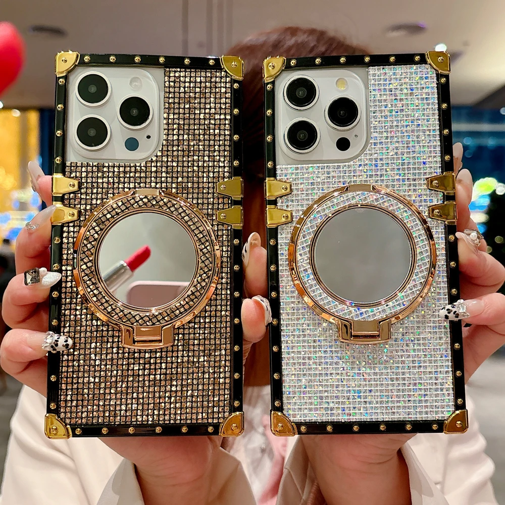 Luxury Bling Sequin Phone Cover Mirror Holder Woman Glitter Case for Xiaomi Redmi Note 13 PRO 5G 13C 12 PRO 12C 11 PRO 9 10C X6