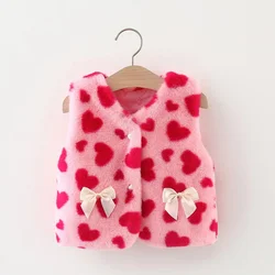 Girl Baby Artificial Fur Sleeveless Coat Autumn And Winter Toddler Bow Heart Thickened Vest Children'S Warm Thick Clothes