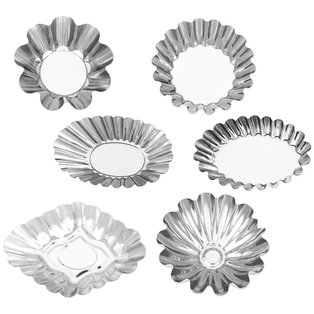 6 Pcs Stainless Steel Egg Tart Mold Multi-function Jelly Molds Household Heat-resistant Pudding Baking