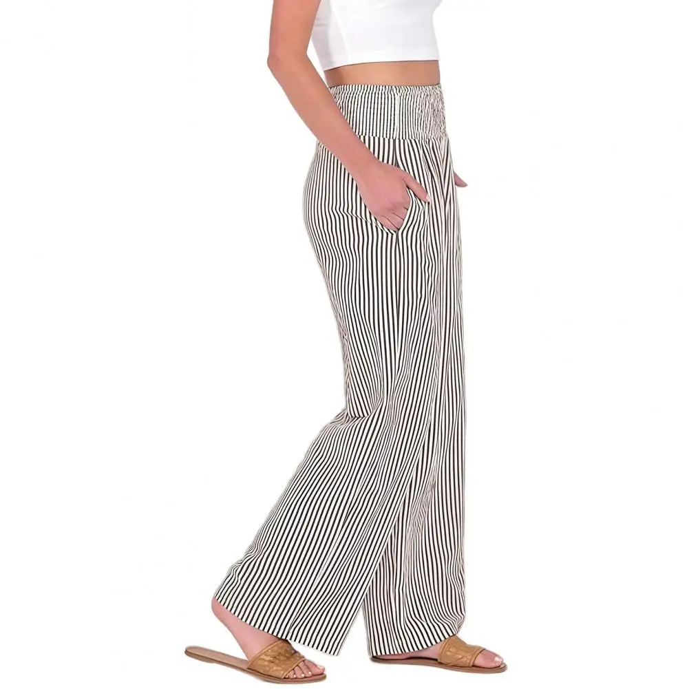 Striped Trousers Women’s Striped Wide Leg Pants Summer Trousers with Elastic Waist Breathable Loose Fit Palazzo Pants