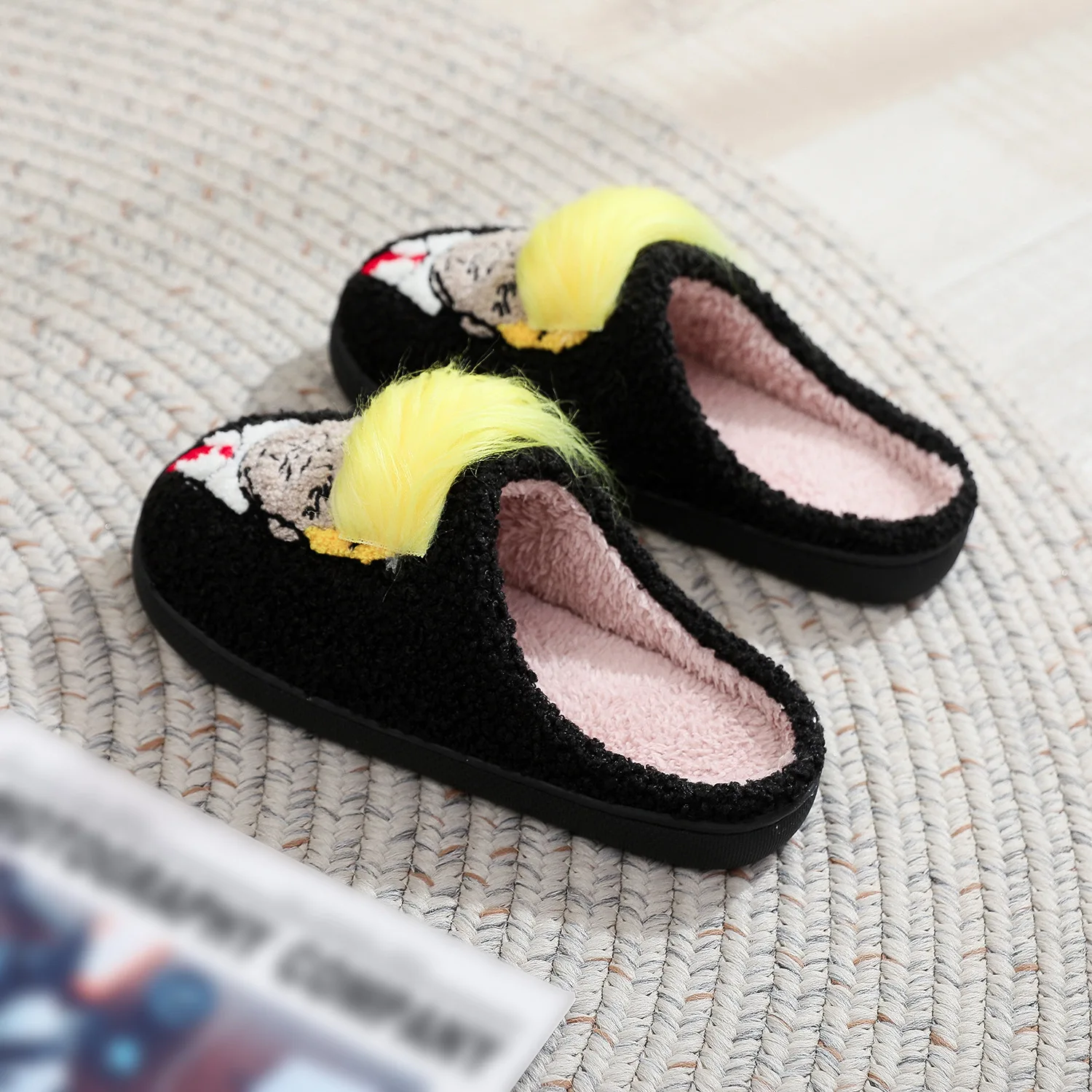 Pantofole per parrucca Trump in peluche pantofole a punta chiusa comode scarpe da casa Slip-on calde pantofole termiche divertenti antiscivolo per