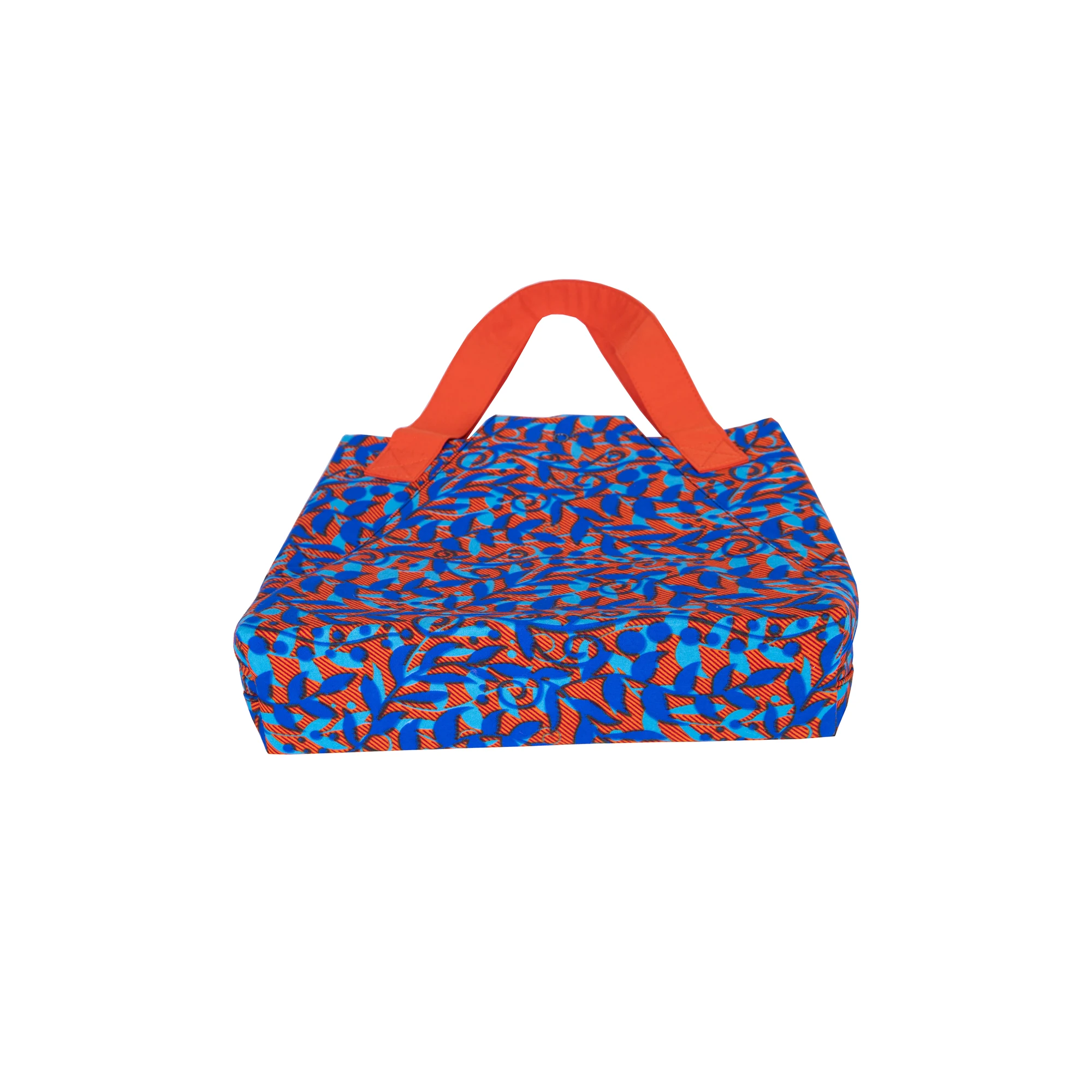 Vibrant Blue Orange African Print Canvas Tote Bag, Boho Geometric Pattern Casual Shopping Tote for Women wyb1067