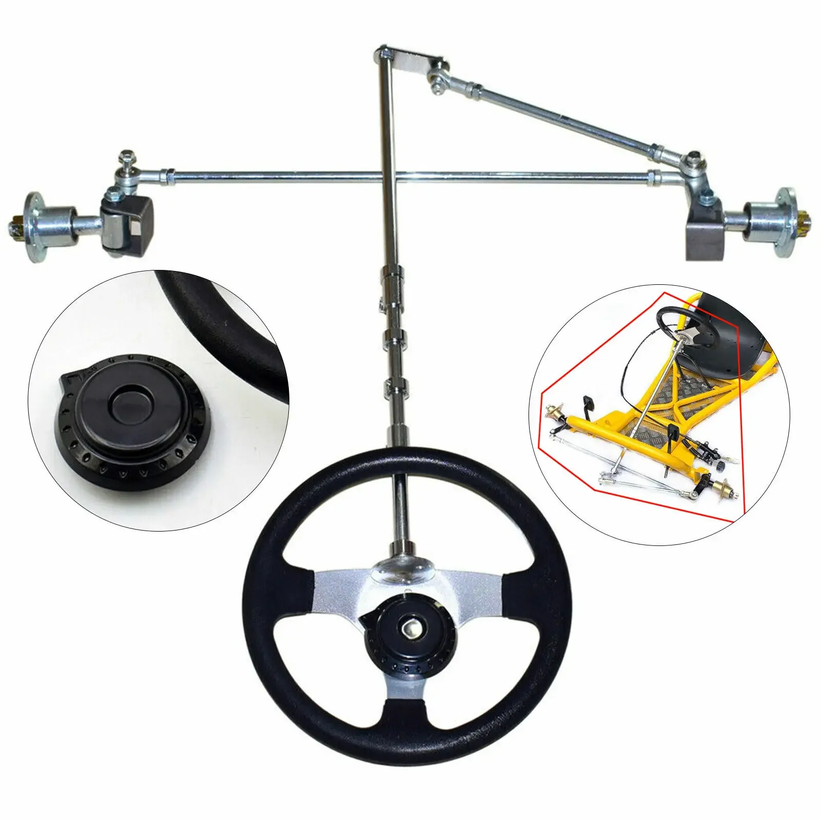 

Комплект передней оси Go Kart Комплект рулевого управления Рулевая тяга Колеса Trike Комплект Drift Trike Axle для DIY Go Kart ATV