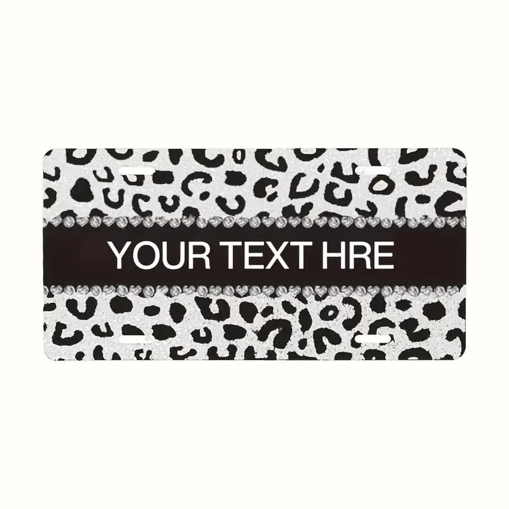 [2D Flat] 1pc Custom Text White Glitter Leopard Rhinestone Heart Aluminum Sign (Only For Decoration)