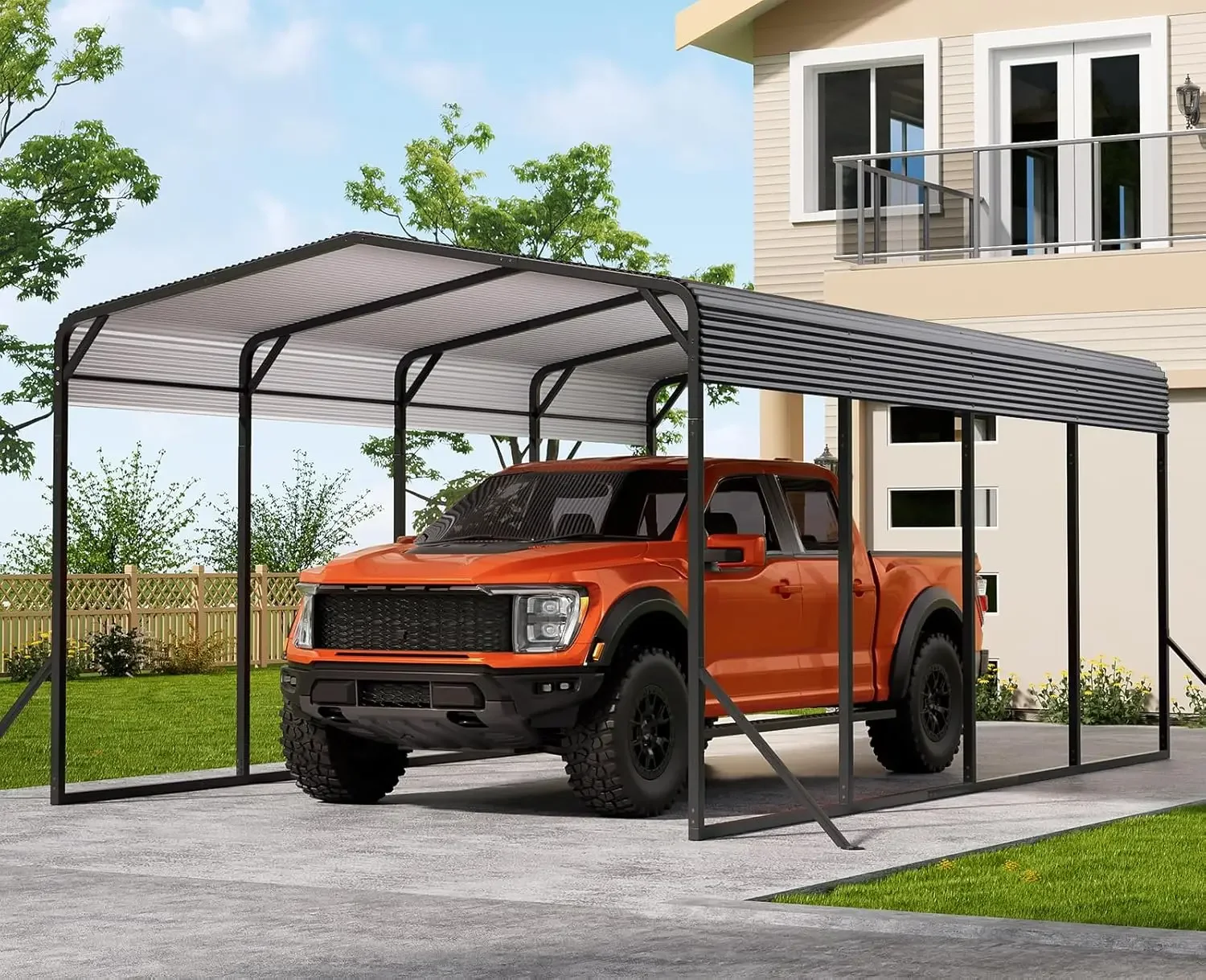 

Carport 12x20 FT Heavy Duty Metal Carport, Outdoor Metal Canopy with Additional Diagonal Bars and 4 Support Feet