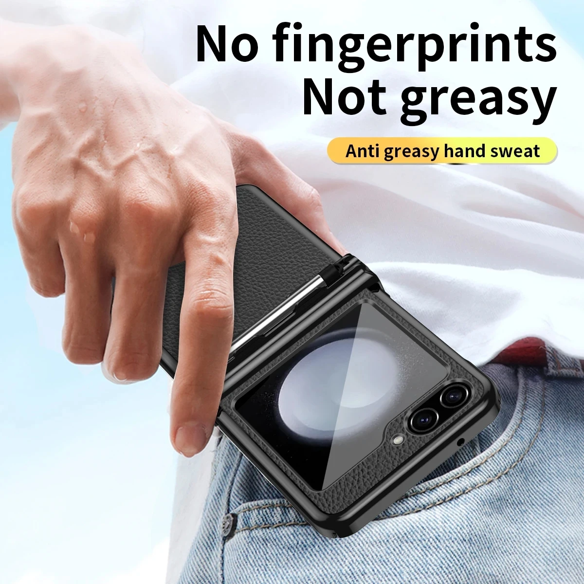 For Samsung Galaxy Z Flip5 Case Luxury Leather Case with Telescopic Pen Full Coverage Cover Case For Galaxy Z Flip 5 Cover