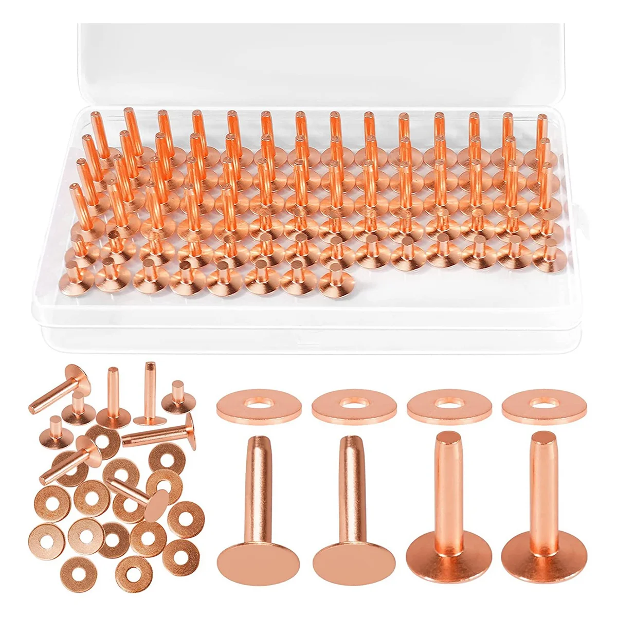 154Pcs Copper Rivets for Leather,Smooth Leather Rivets, Pure Copper Rivets and Burrs for Leather Work Jeans Jacket