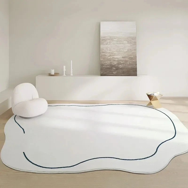 VIKAMA Minimalist Irregular Shaped Area Rug, Abstract Line White Soft Non-Slip Floor Carpet for Living Room & Bedroom