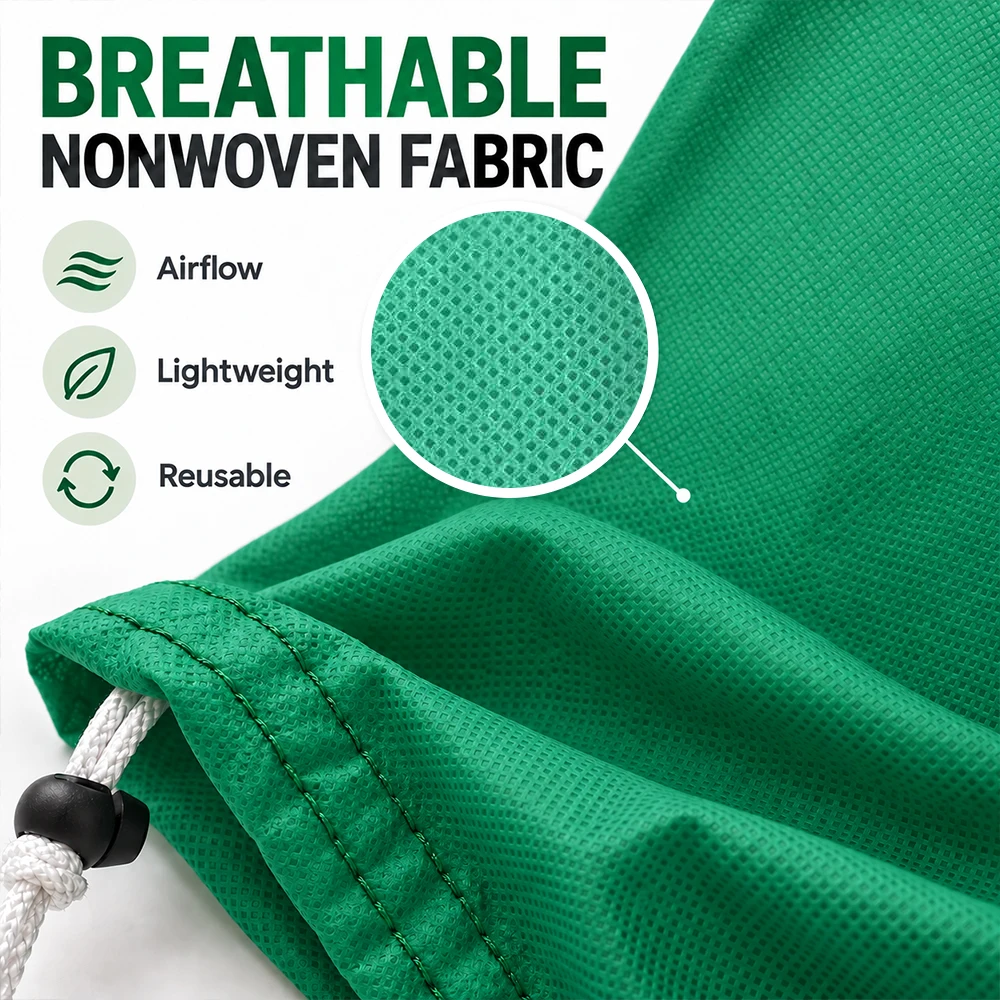 Green Plant Covers Freeze Protection Frost Covers Non-wovenDrawstring Plant Protection Bags for Outdoor Winter Trees Warm Covers