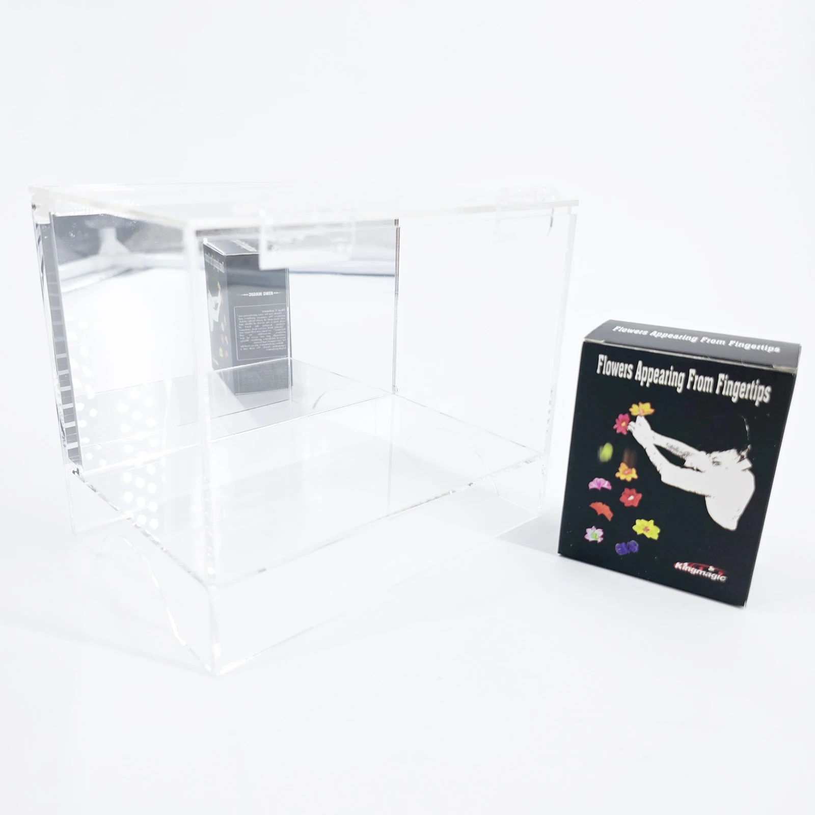 กล่องมายากลใส 16.6x11.6x14 ซม. กล่องเปล่าเปลี่ยนเป็นดอกไม้หรือเงิน สำหรับการแสดงบนเวทีและระยะใกล้