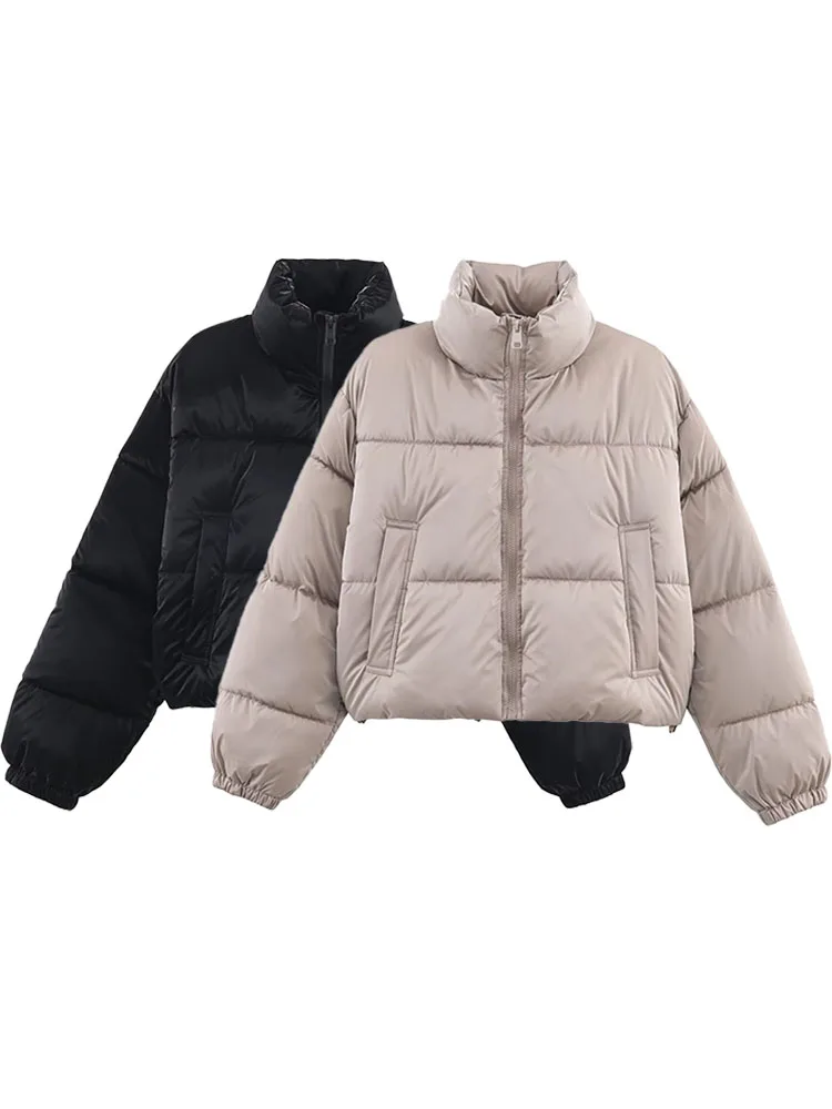 

HH 2 Color Woman Winter Casual Loose Warm Coats Solid Long Sleeve Pocket Zipper Female Fashion High Collar Short Jackets Trendy