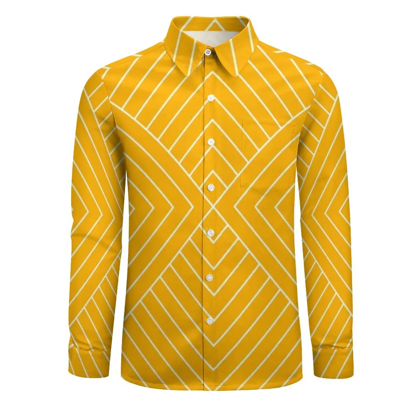 Nordic Pattern Casual Shirts Art Deco Yellow Novelty Shirt Spring Breathable Oversized Blouses Men Long Sleeve Design Tops Gift